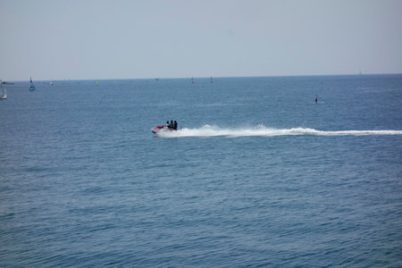 A distant view of the ocean from Hayama Marina under the scorching sun of midsummer in Augustの写真素材