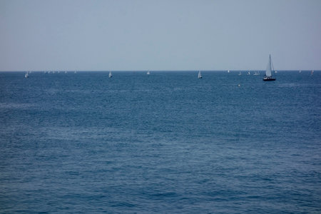 A distant view of the ocean from Hayama Marina under the scorching sun of midsummer in Augustの写真素材