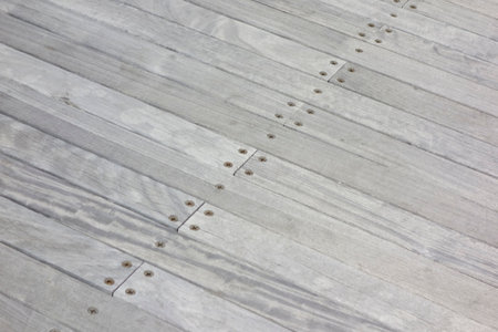 Stairs with wooden plank flooring made of aged wooden boardsの写真素材