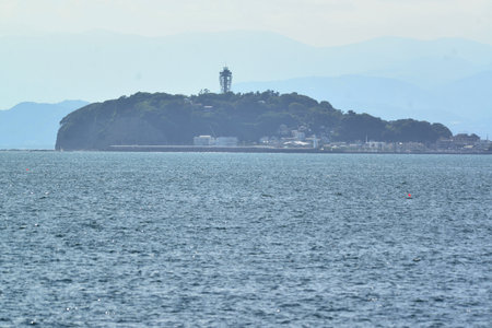 Midsummer Shonan, Kamakura, Zushi, Zaimokuza Beach, distant view of the shoreの写真素材