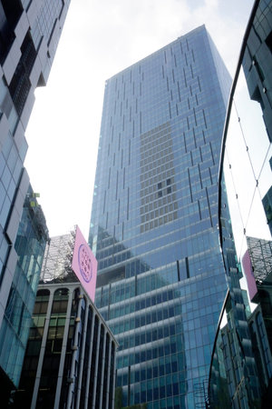 Shibuya, Tokyo, Japan July 8, 2025: Futuristic and multifaceted design factors of a...