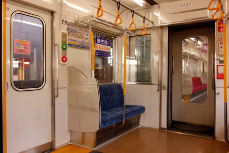 Fukushima Prefecture, Japan - January 12, 2025: A leisurely scene inside an empty Aizu Railway...
