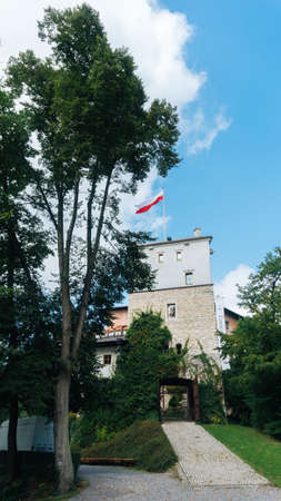KORZKIEW, POLAND - SEP 3, 2016: Korzkiew Castle. This mediaeval defence fortress was built in the mid-14th century. It belongs to castles end fortresses: Eagles' Nests Trail near Krakowのeditorial素材