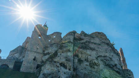 OGRODZIENIEC, POLAND - SEP 03, 2016: Ogrodzieniec Castle is the largest castle of the Krakow-Czestochowa Upland and, undoubtedly, one the most beautiful castles in Poland.のeditorial素材