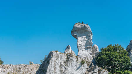 OGRODZIENIEC, POLAND - SEP 03, 2016: Ogrodzieniec Castle is the largest castle of the Krakow-Czestochowa Upland and, undoubtedly, one the most beautiful castles in Poland. It is located on Mount Janowski at the heart of the Upland. Fantastic rock formatioのeditorial素材