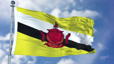 Brunei Flag in a Blue Sky.の写真素材