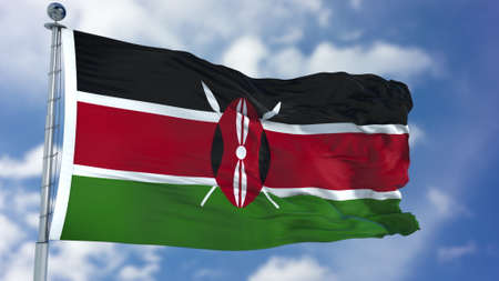Kenya Flag in a Blue Sky.