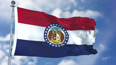 Missouri (U.S. state) flag waving against clear