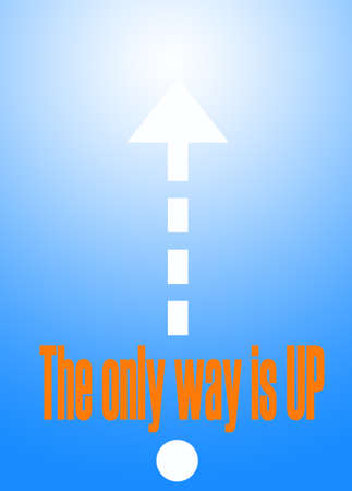 Motivational concept with an arrow pointing up on light blue background の写真素材