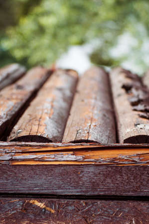 Closeup of old wooden barn exterior. Filtered imageの写真素材