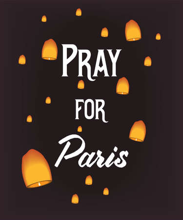 Pray for Paris, 13 November 2015. Lampions on dark background in memory of the victimsのイラスト素材