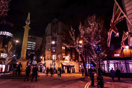 Night scene in the Seven Dials intersection, Covent Garden
