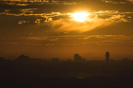 Heatwave in Arizona. Bright orange morning light in Phoenix, Arizona.の写真素材