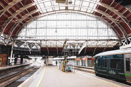 Interior view of Paddington station, one of Londons main transportation hubs. Wide view of the...