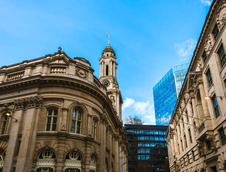 City life in the Royal Exchange area. A mixture of old and new buildings.の写真素材
