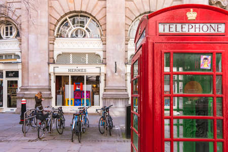 Hermes shop in the Royal Exchange area in London on a sunny day.