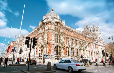 View of Victoria and Albert Museum from Cromwell Road on a sunny day in spring.のeditorial素材