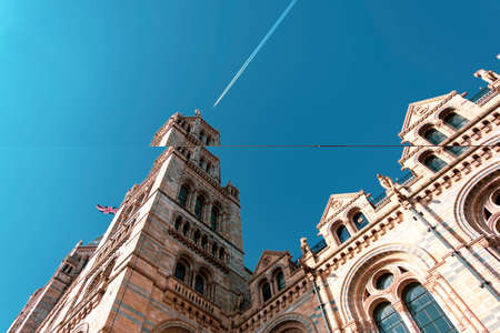 Exterior of the Natural History Museum of London on a sunny day