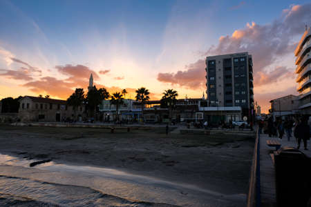 Sunset over the city of Larnaca viewed from the pierのeditorial素材