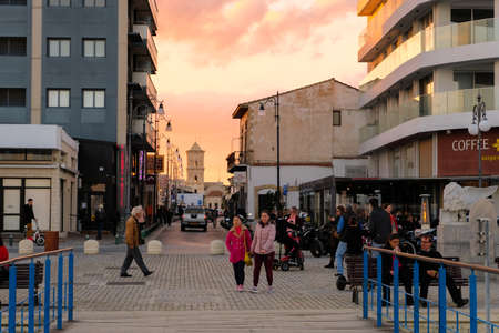 Larnaca city center in sunset light. View towards Saint Lazarus Churchのeditorial素材