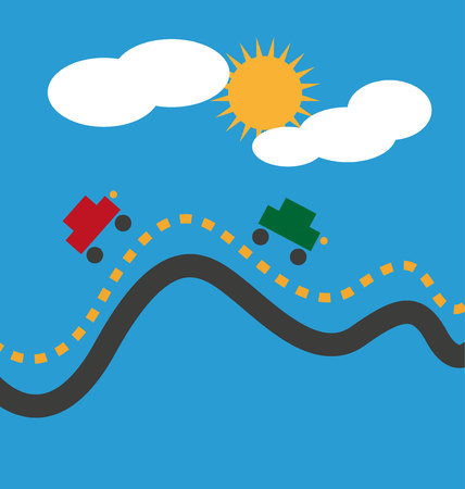 drawing day road carのイラスト素材