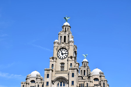 Royal Liver Building Clock tower & Liver Birds with blue skyのeditorial素材