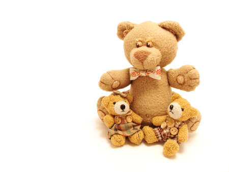  family of teddy bears sitting in a white background                              の写真素材