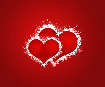 two abstract hearts in red backgroundの写真素材