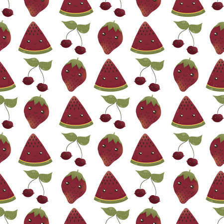 pattern with watermelon, strawberry and cherry