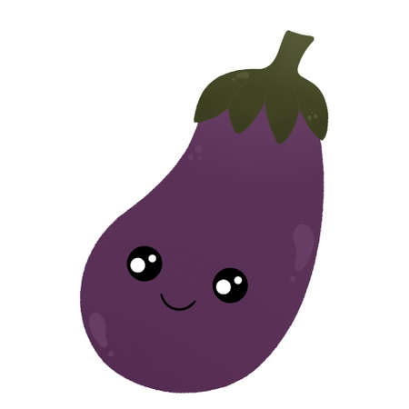 cute purple eggplant with a smileの写真素材