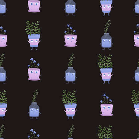 cute dark pattern with plants for kidsの写真素材