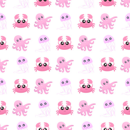 cute pattern with crab, jellyfish and octopusの写真素材