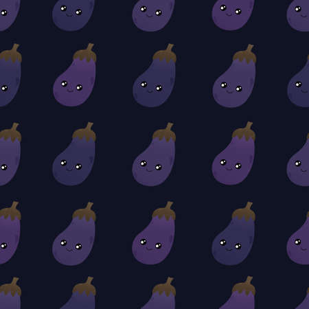cute pattern with purple eggplantの写真素材