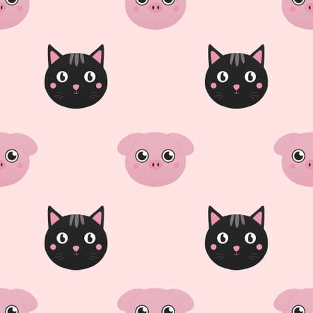 cute pattern for kids with pig and catの写真素材