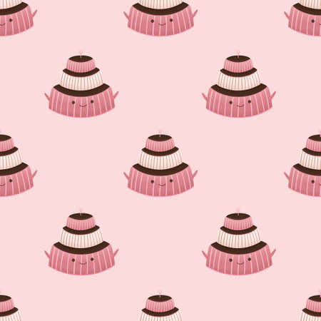 pink cute baby pattern with cakeの写真素材