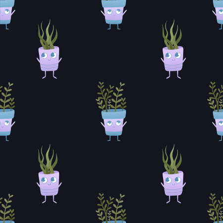 cute dark pattern with plants for kidsの写真素材