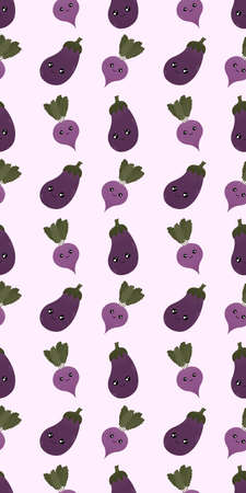 cute baby pattern with eggplant and beetrootの写真素材