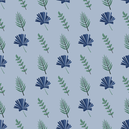 lovely flower pattern - cute plant leaves on a blue background