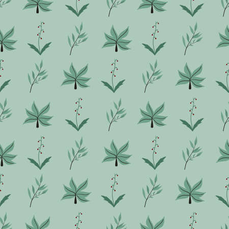 simple cute floral pattern - beautiful leaves of a plant on a green background