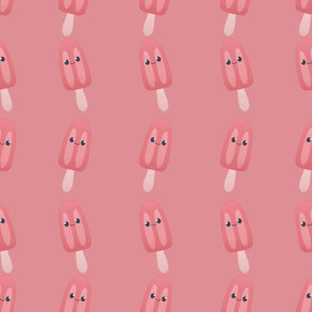 cute childish summer pattern - ice cream on a pink backgroundの写真素材
