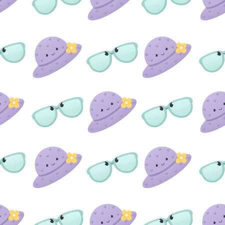cute summer pattern for kids - hat and sunglassesの写真素材