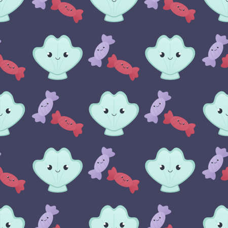 cute summer pattern for kids - candy and shellの写真素材