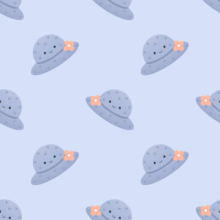 cute summer pattern for kids - hats on a blue backgroundの写真素材