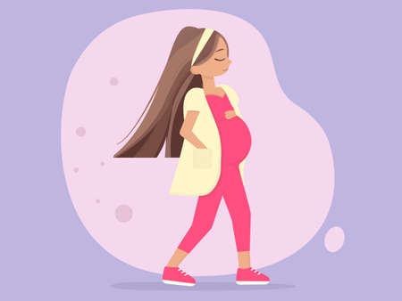 Pregnant woman in pink. Pregnancy health conceptのイラスト素材