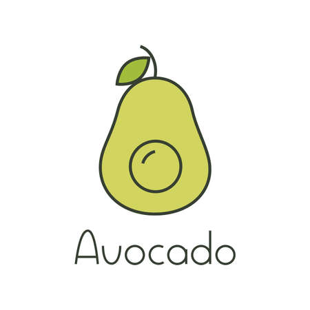 Green outline logo of avocado with a leafのイラスト素材