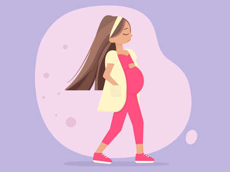 Pregnant woman in pink. Pregnancy health conceptのイラスト素材