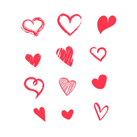 Hand drawn doodle hearts collection Valentines dayのイラスト素材