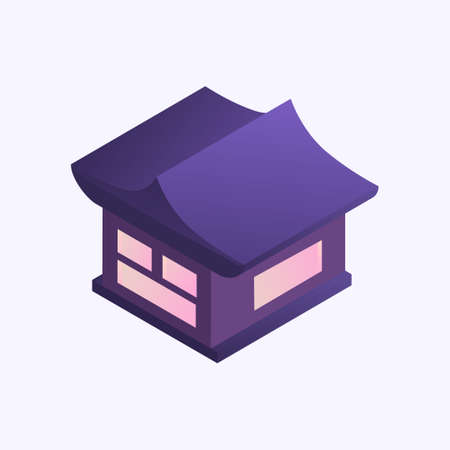 Isometric japanese architecture. Japanese building. House with lightsのイラスト素材