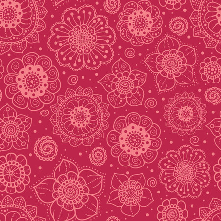 Vector hand drawn flowers pattern background. Perfect for fabric, scrapbooking, wallpaper projectsのイラスト素材