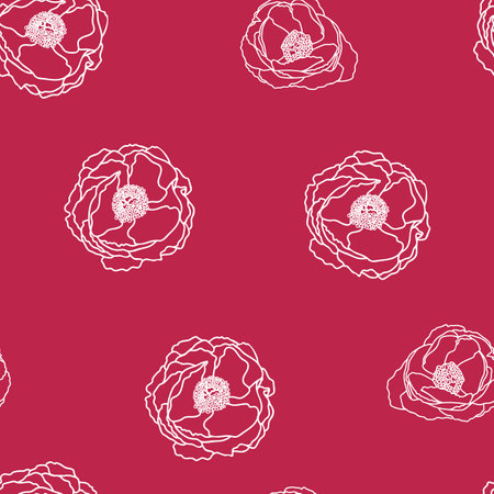 Vector peony silhouette seamless pattern background. Perfect for fabric, scrapbooking and wallpaper projects.のイラスト素材